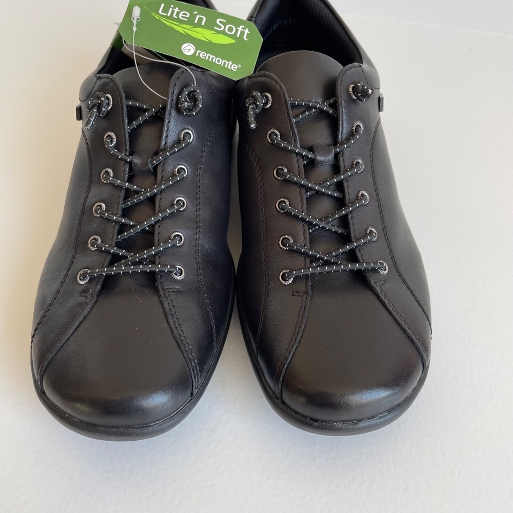 Remonte Lite n Soft‎ Black Leather Water Resistant Sneakers Womens 8 EU 39 New